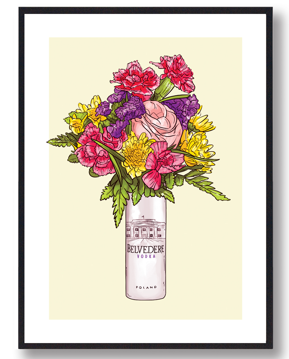 Blomster Belvedere Vodka Plakat – Unik vægdekoration!