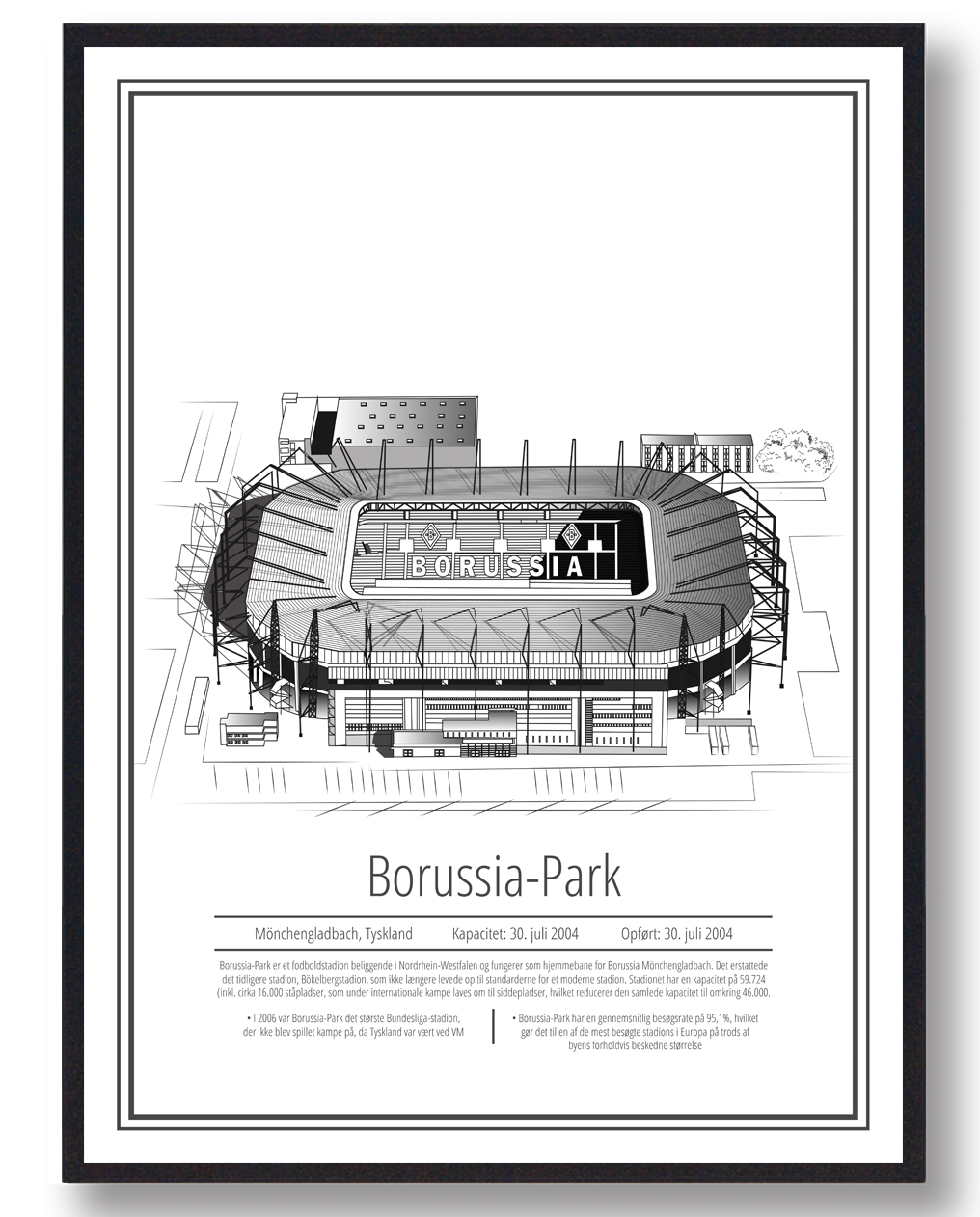 Borussia Mönchengladbach Stadion Plakat – Fodboldkunst 50x70 cm