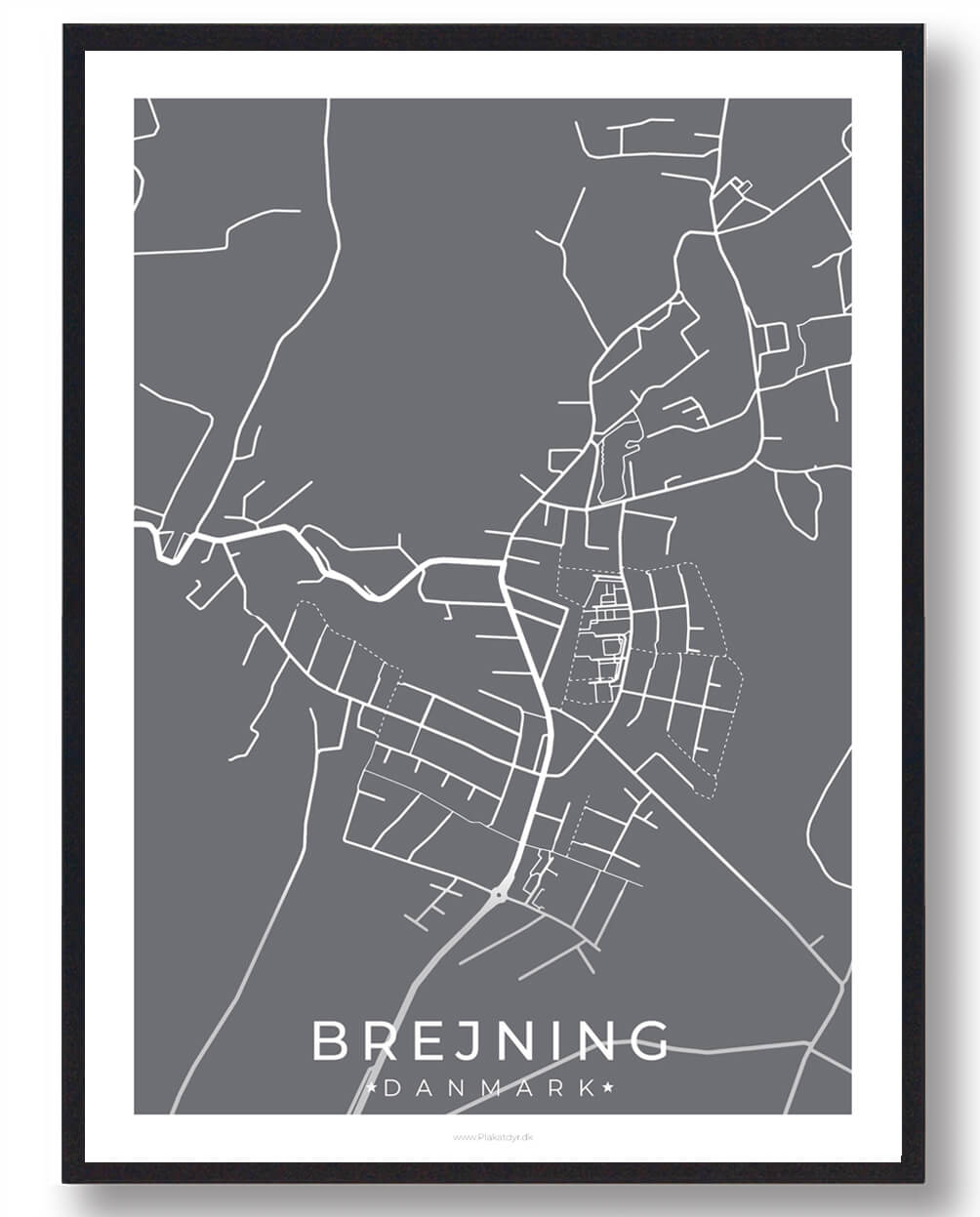 Brejning By Plakat Grå A4 – Til din boligindretning!