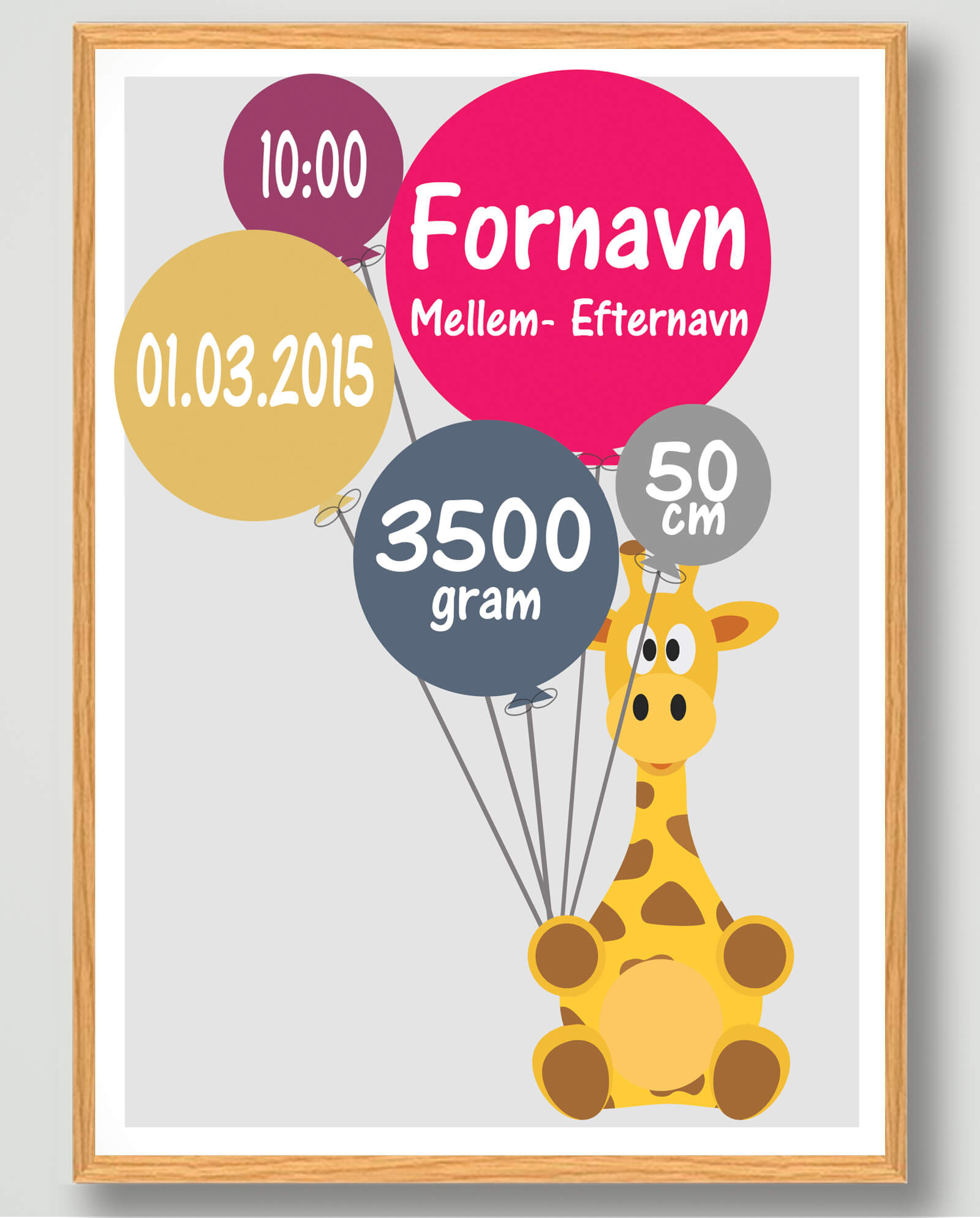 Fødselsplakat med Giraf – Pift Børneværelset Op!