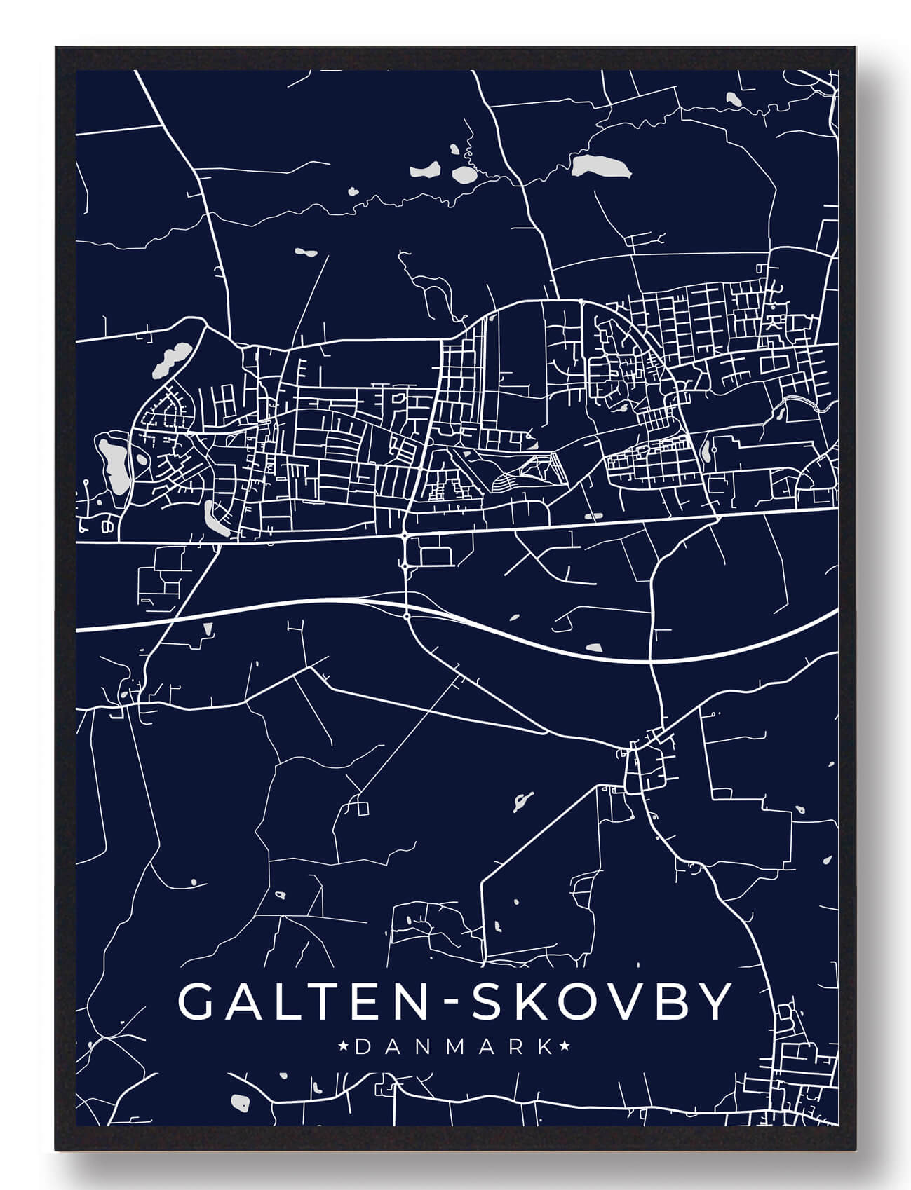 Galten-Skovby Plakat Mørkeblå A4 – Unik Vægkunst Til Dit Hjem