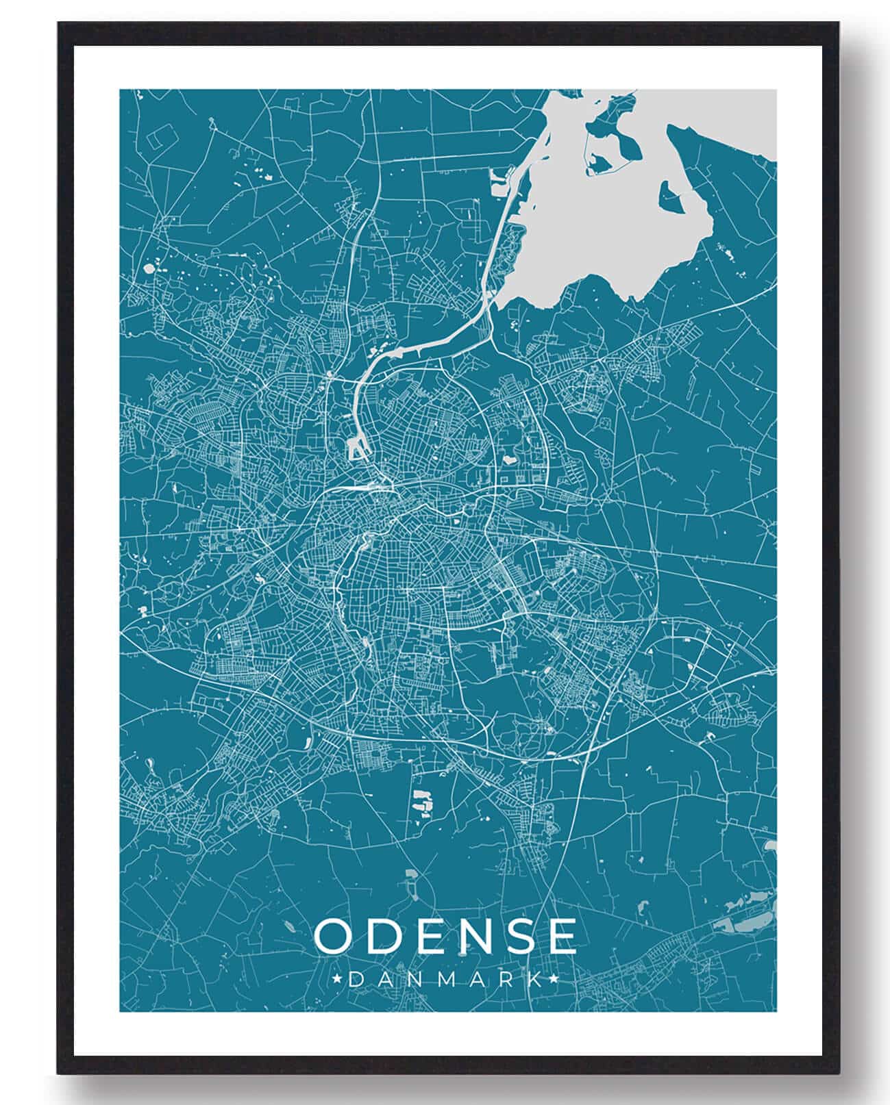 Odense By Plakat – Blå A4 til hjemmets udsmykning