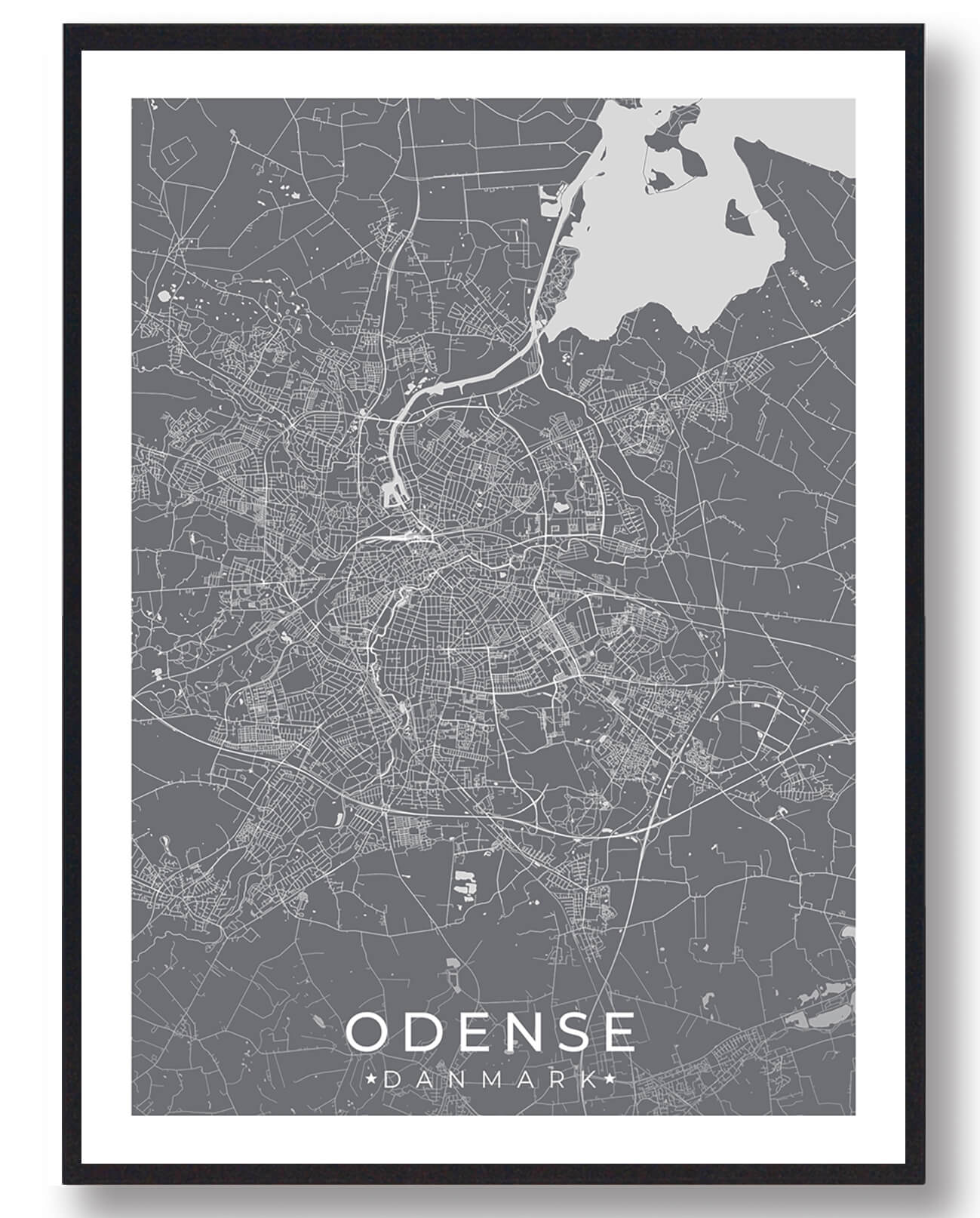 Odense By Plakat - Grå A4 - Gør dit hjem unikt!