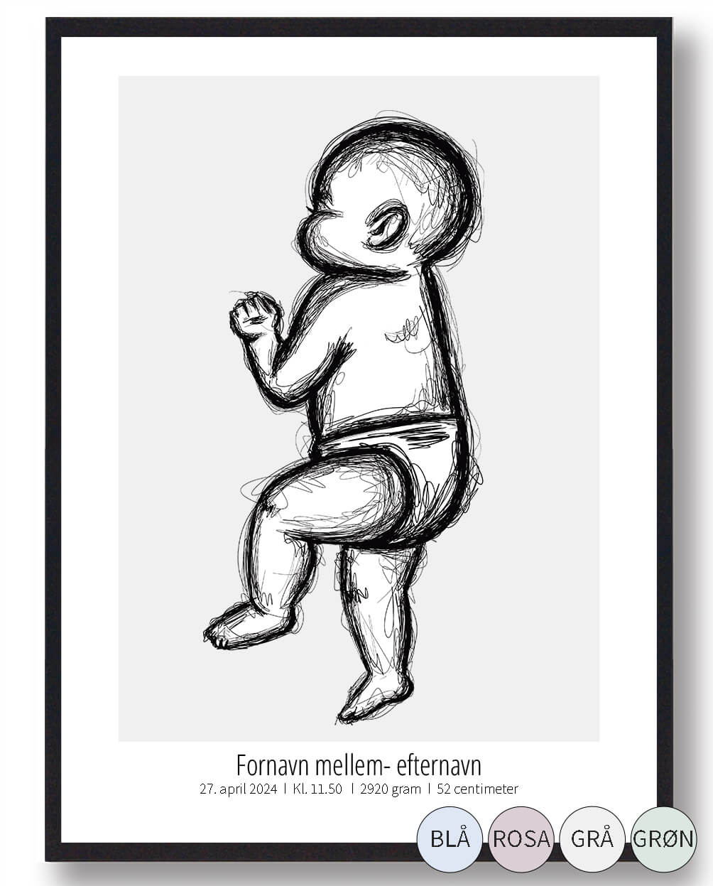 Fødselsplakat 30x40 cm – Unik gave til nybagte forældre!