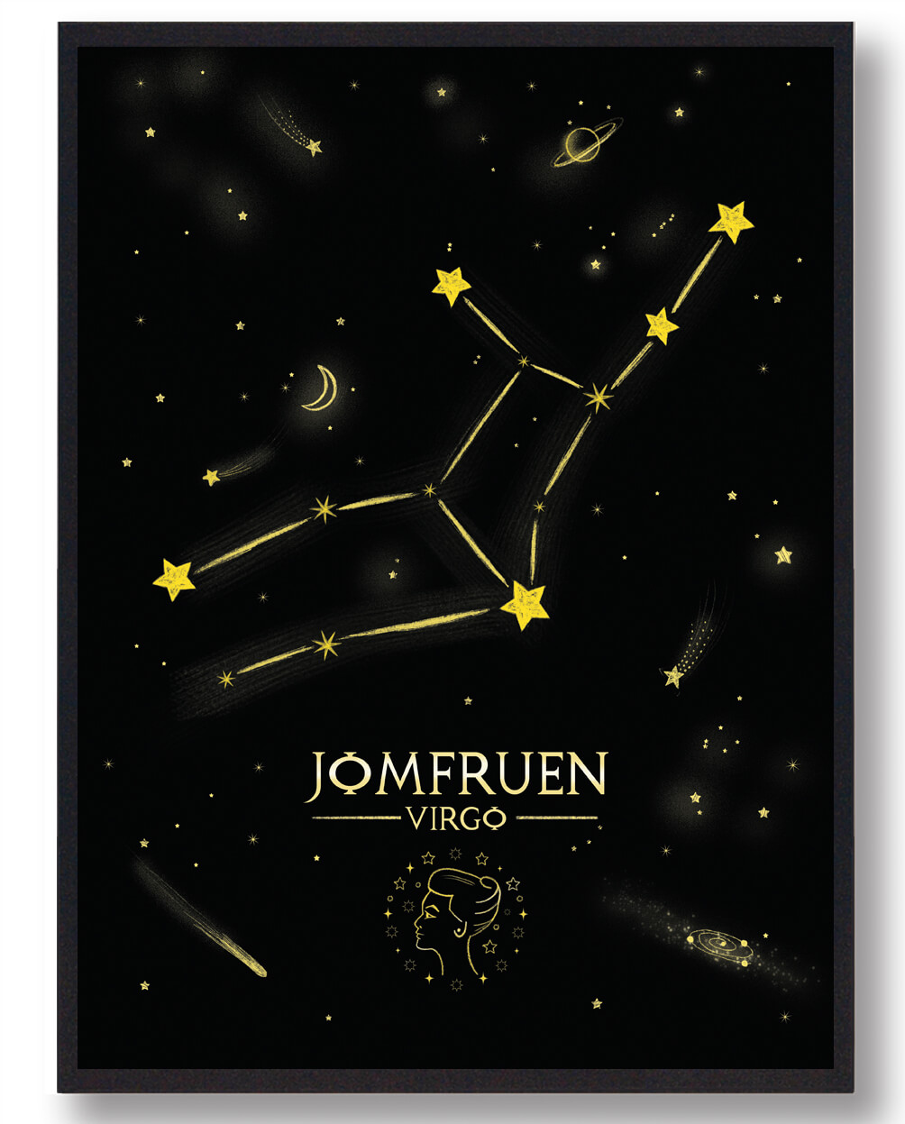 Eksklusiv Plakat: Håndtegnet Stjernebillede Jomfruen 50x70 cm