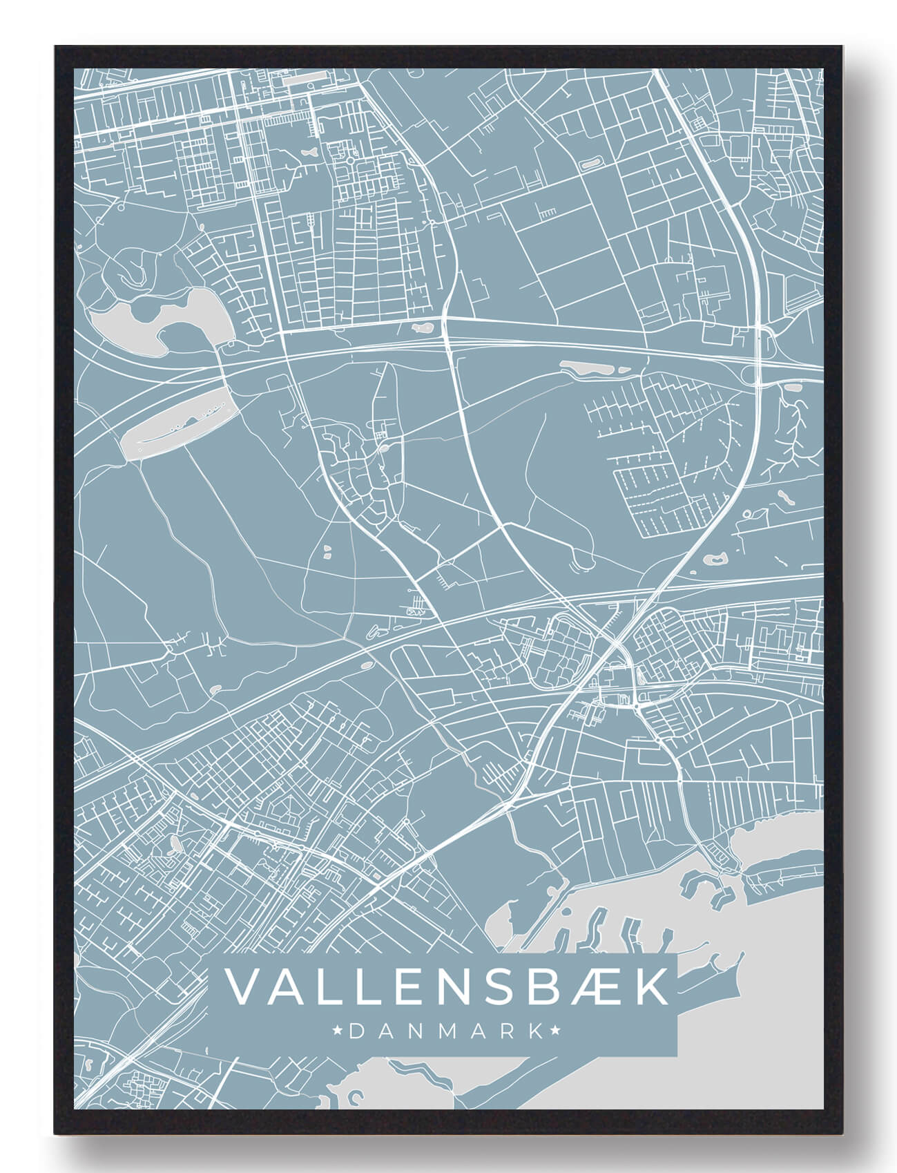 Vallensbæk Plakat - Lyseblå A4 Design til Dit Hjem