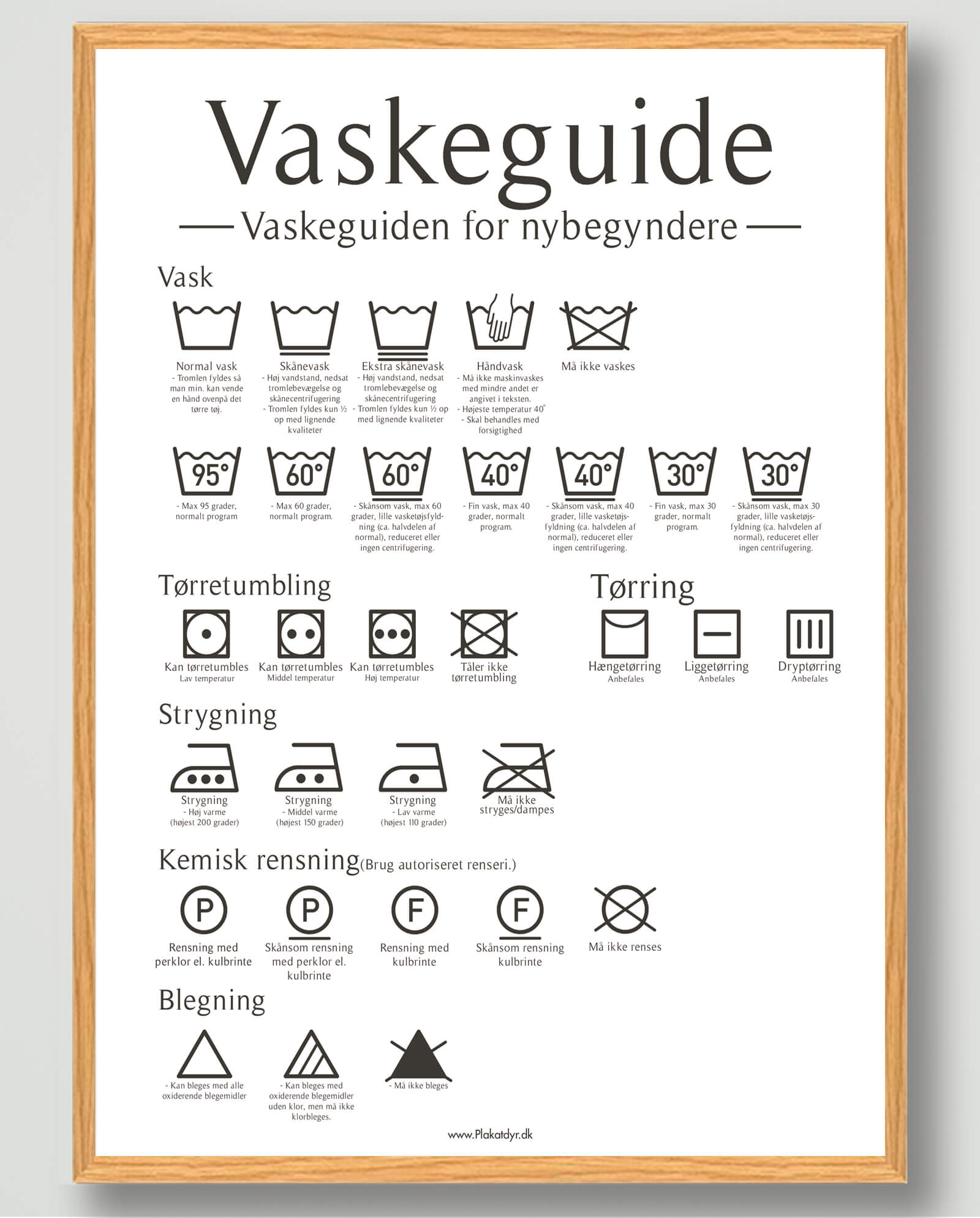 Vaskeguide Plakat - Hvid 30x40 cm til Dit Hjem