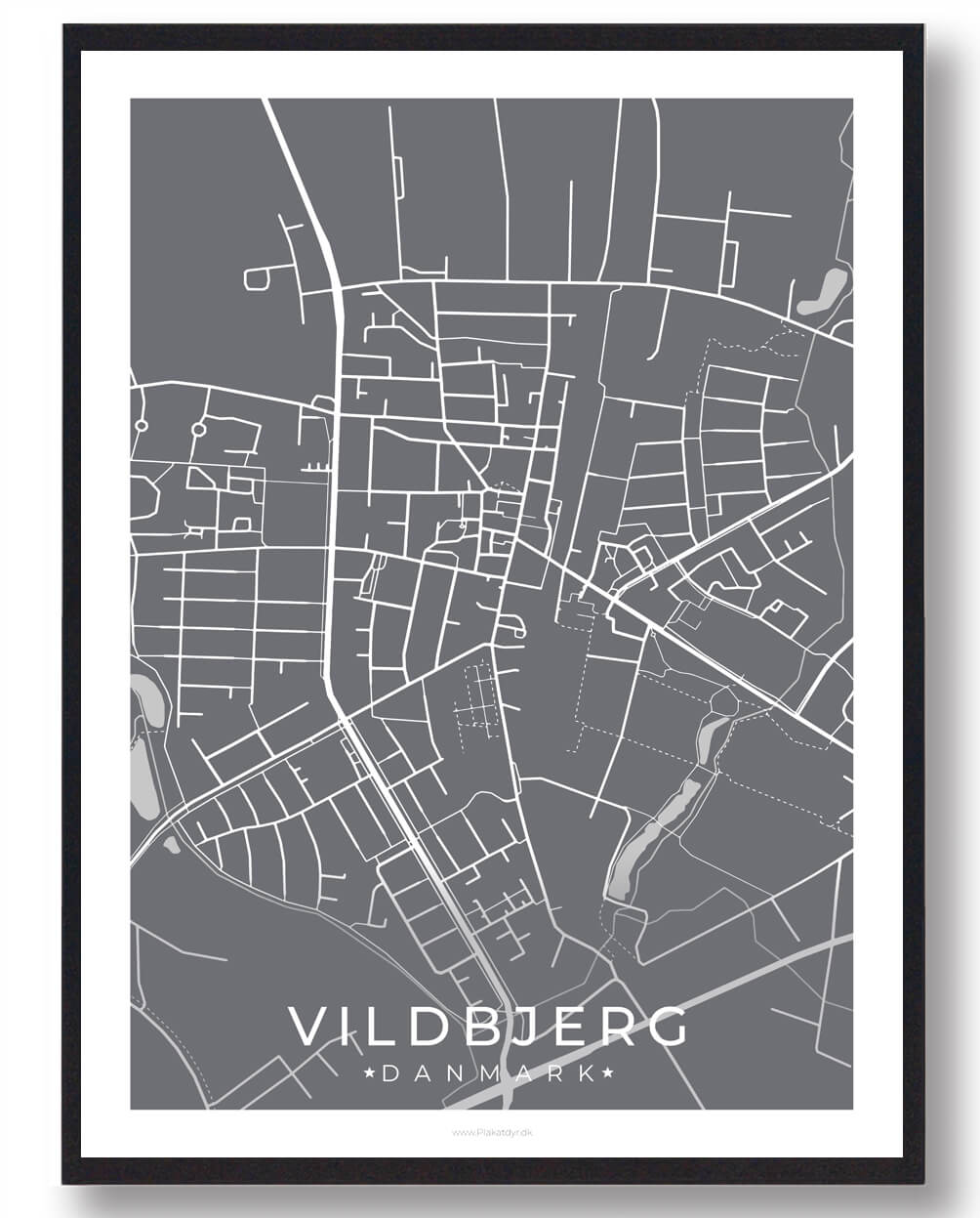 Vildbjerg By Plakat - Grå Design til Udsalg