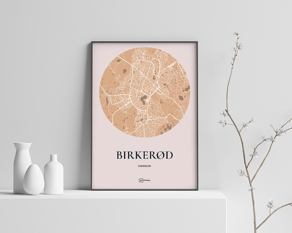 Birkerød Bykort Plakat i Guld – Elegant Minimalisme A4