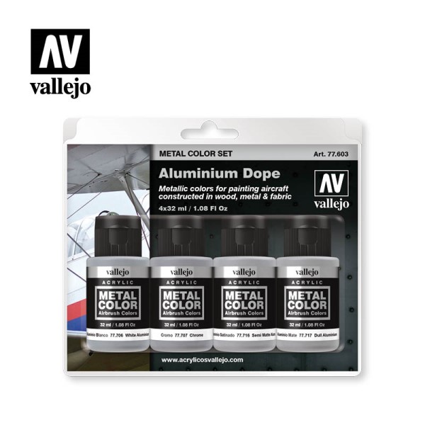 Vallejo Metal Color Air: Paint Set  226 128 147  Aluminium Dope Colors    Colors