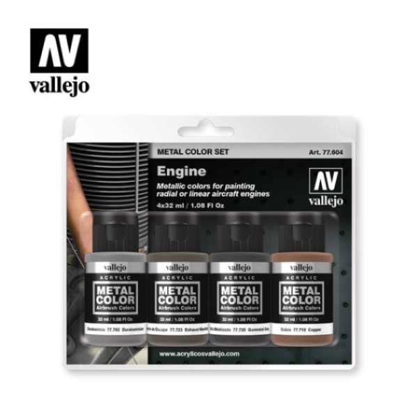 Vallejo Metal Color Air: Sæt til Motorfarver 4 Flasker