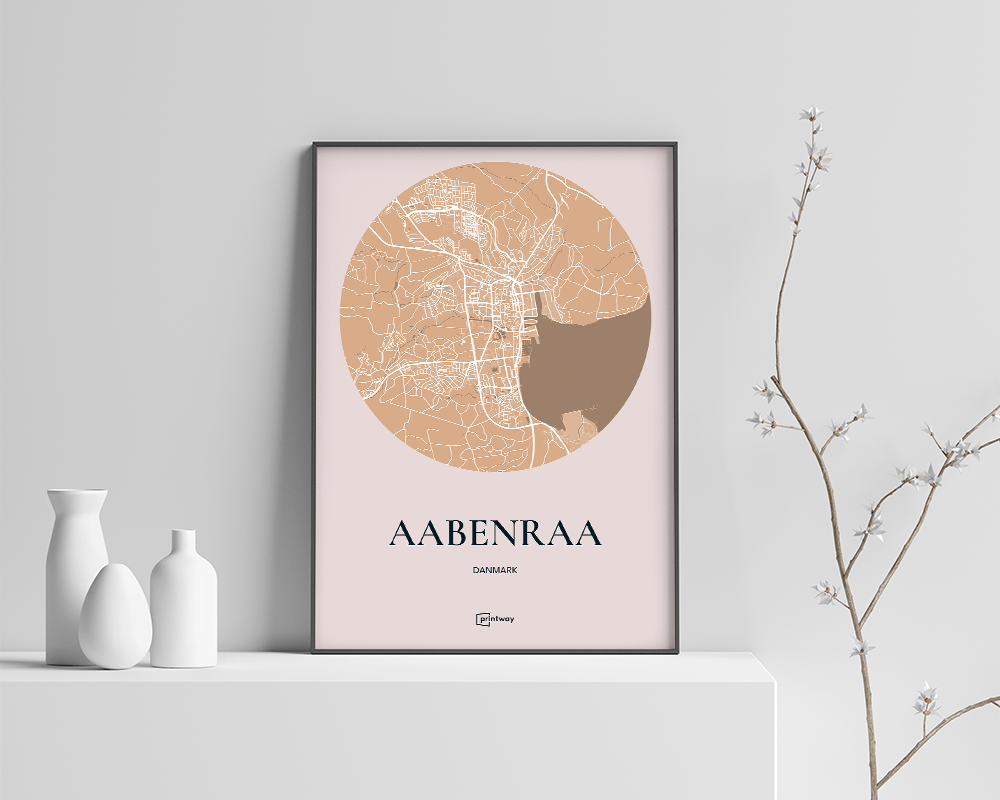 Aabenraa Bykort Plakat i Guld – Minimalistisk Kunst