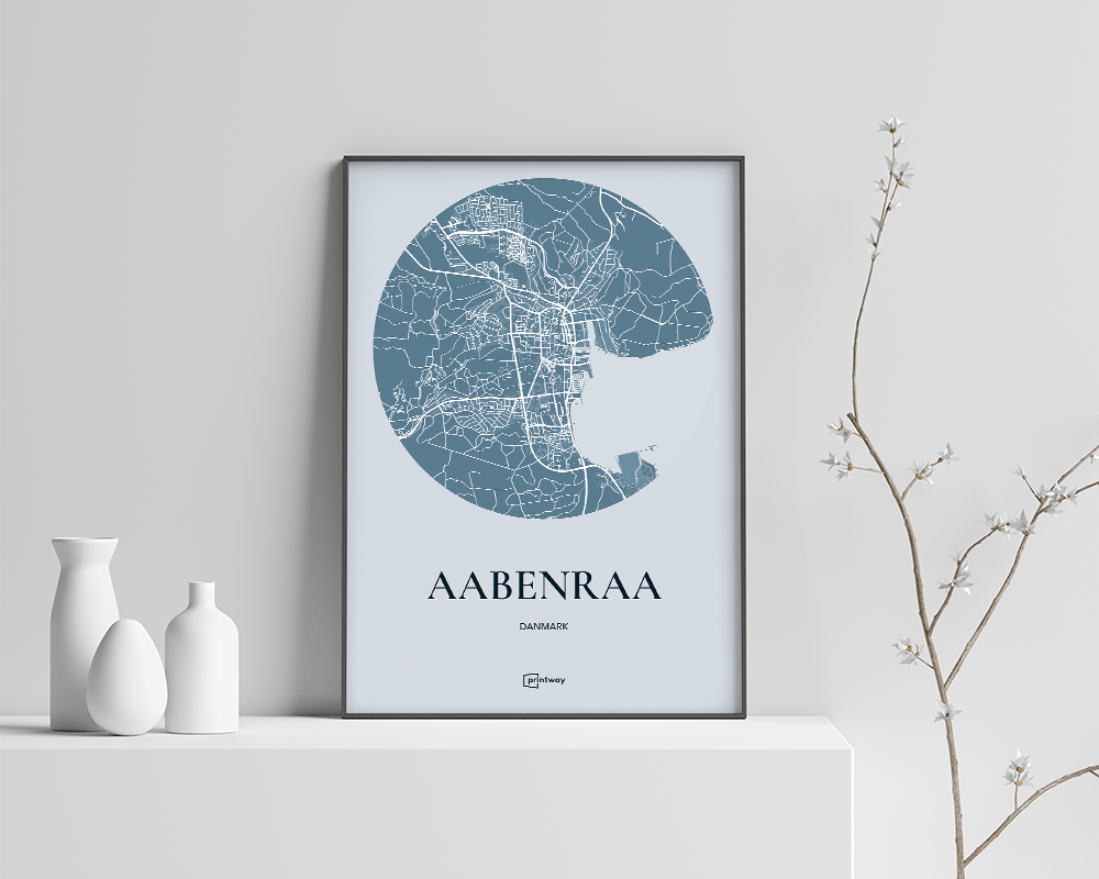 Aabenraa Plakat – Havblå Kort 70x100 cm til Dit Hjem