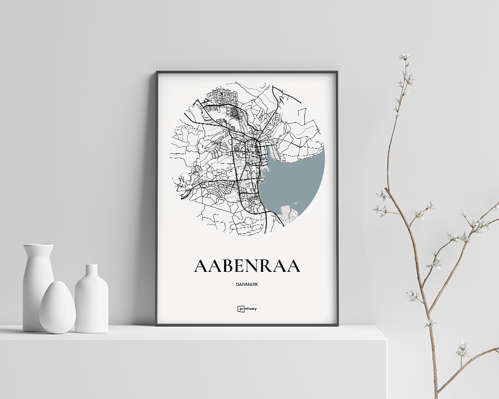Aabenraa Bykort Plakat – Minimalistisk Hvid 70x100 cm