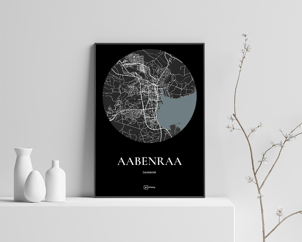 Aabenraa Bykort Plakat - Minimalistisk Sort Design