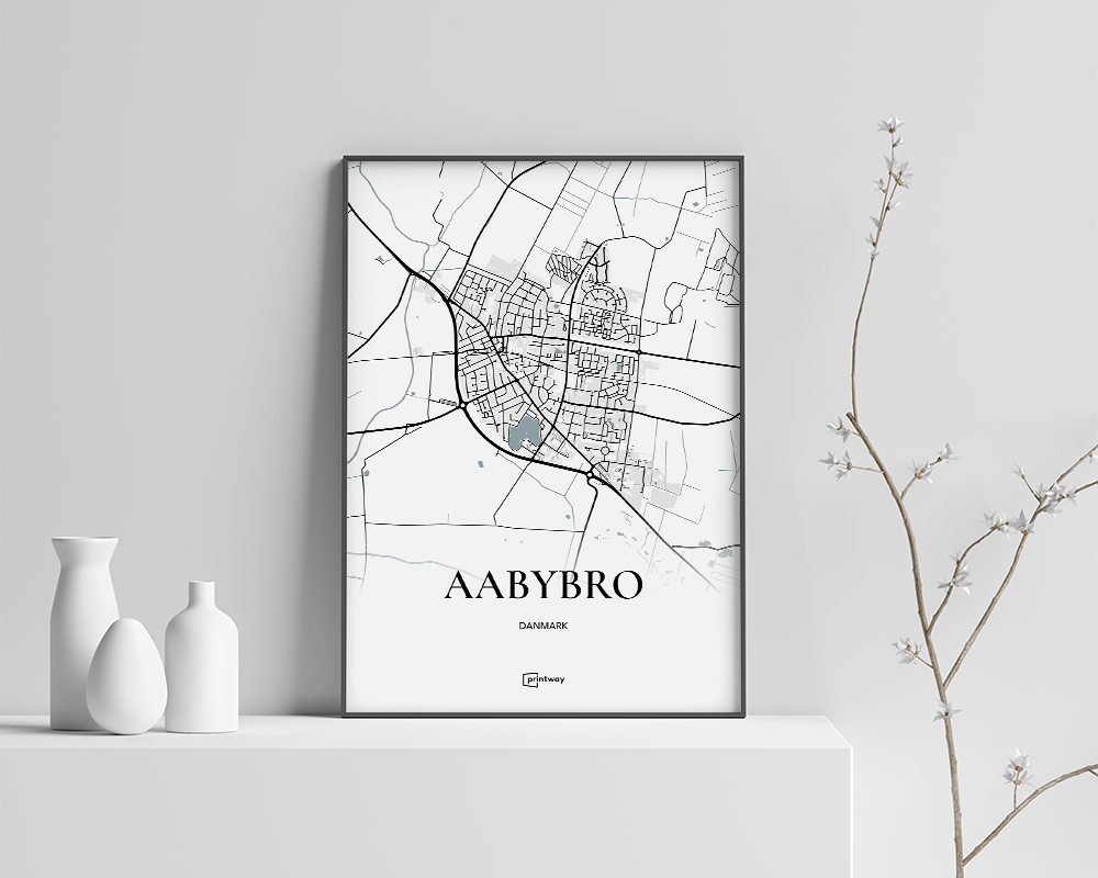 Aabybro Bykort Plakat - Minimalistisk Design A4