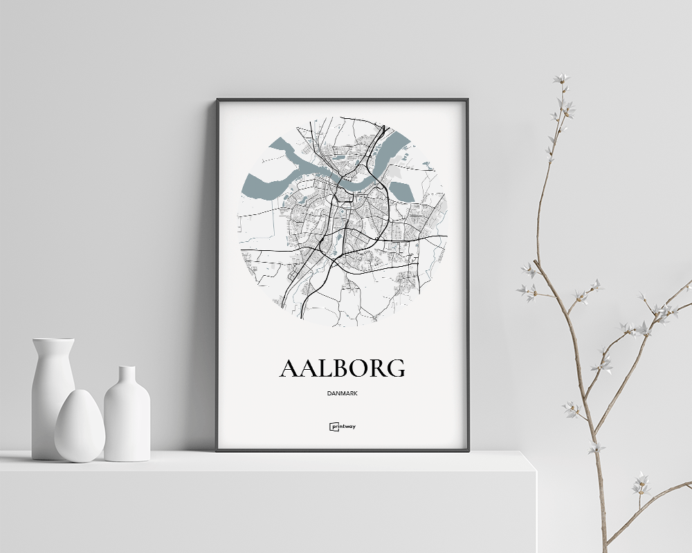 Aalborg Bykort Plakat – Minimalistisk Hvid Vægdekoration