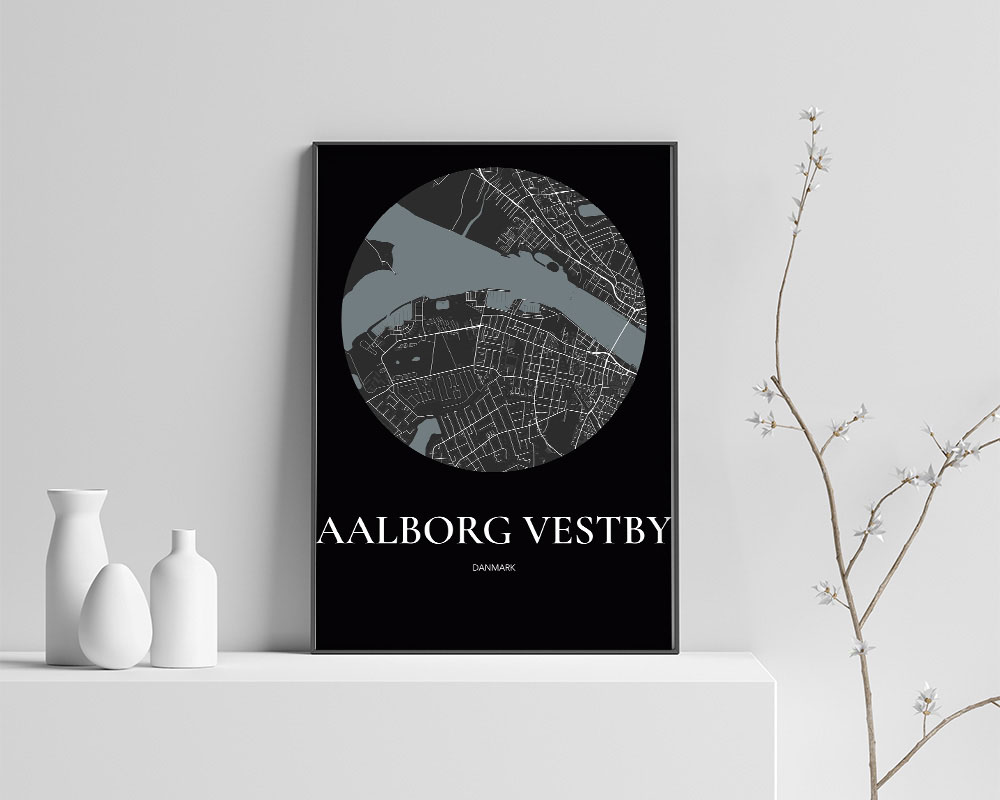 Aalborg Vestby Plakat – Minimalistisk Bykort i Sort 70x100 cm