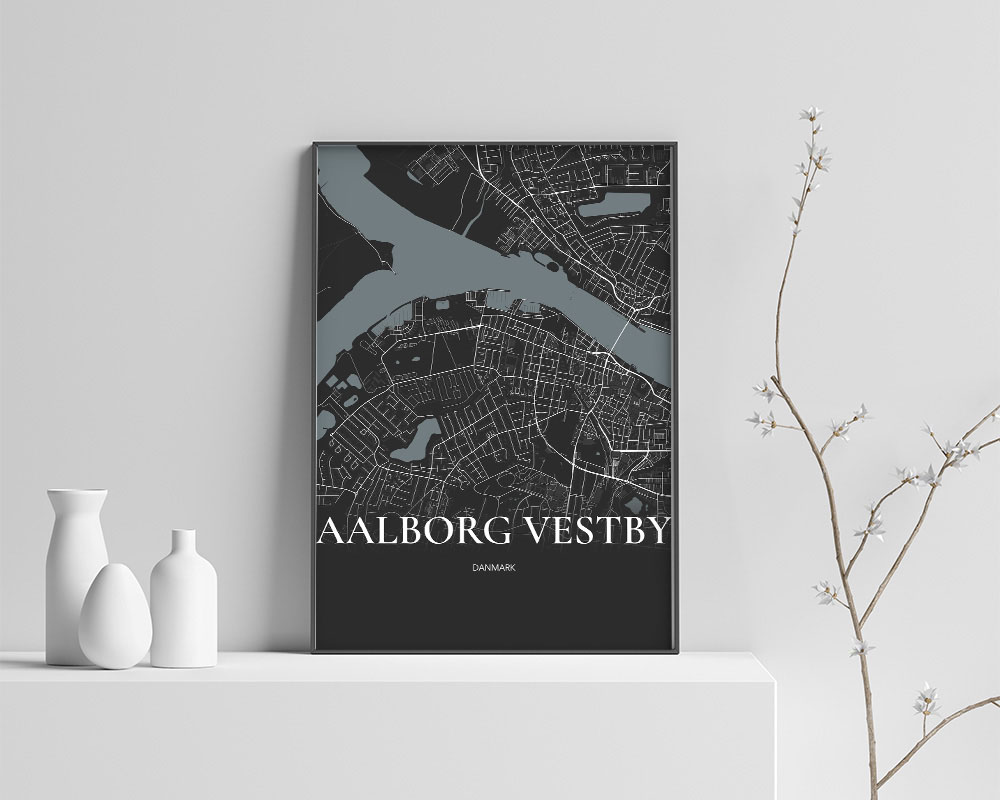 Aalborg Vestby Plakat – Minimalistisk Bykort i Sort