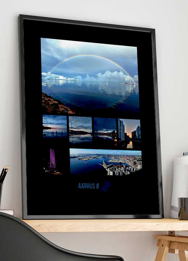 Aarhus Ø Plakat - Regnbue Sort A4 - Fantastisk Tilbud!