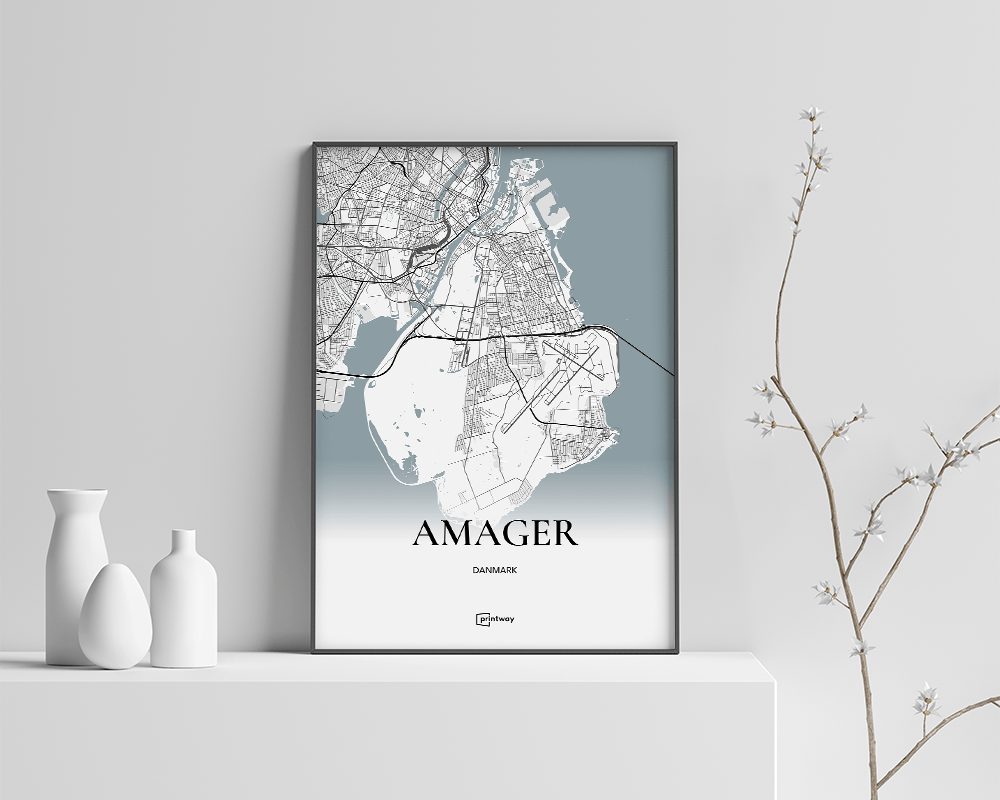 Amager Bykort Plakat – Minimalistisk Design A4
