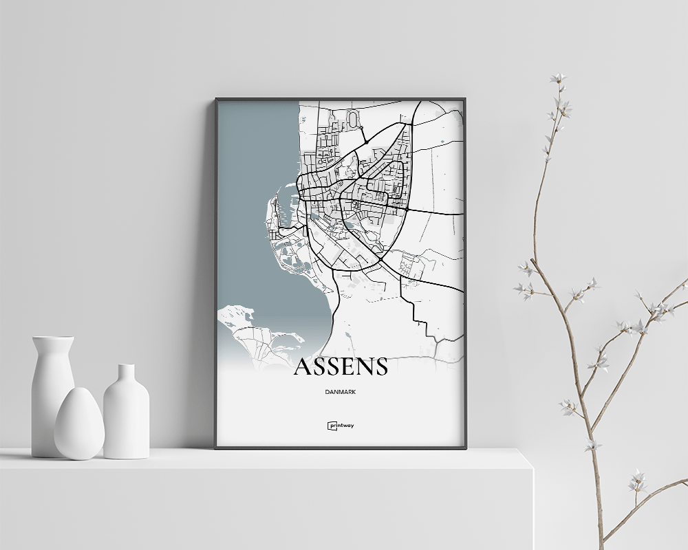 Assens Bykort Plakat – Minimalistisk Design A4