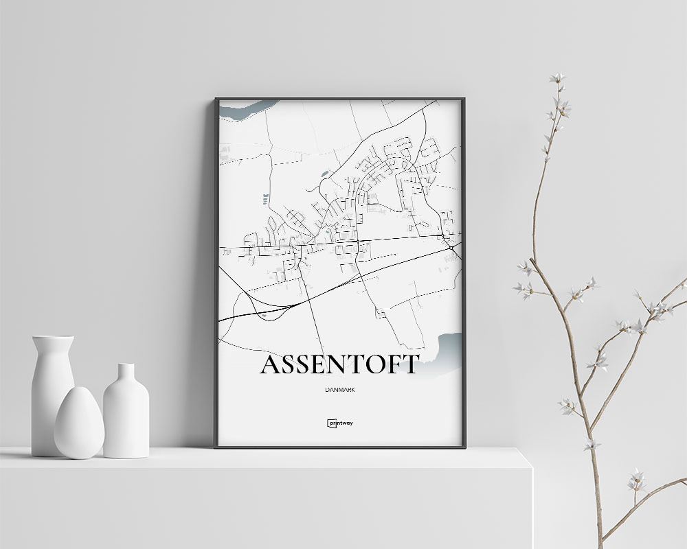 Assentoft Bykort Plakat – Minimalistisk Design A4