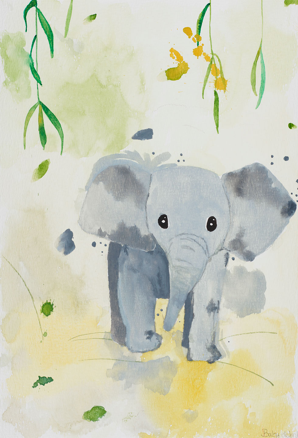 Sød Baby Elefant Kunst til Børneværelset - Et Lille Atelier