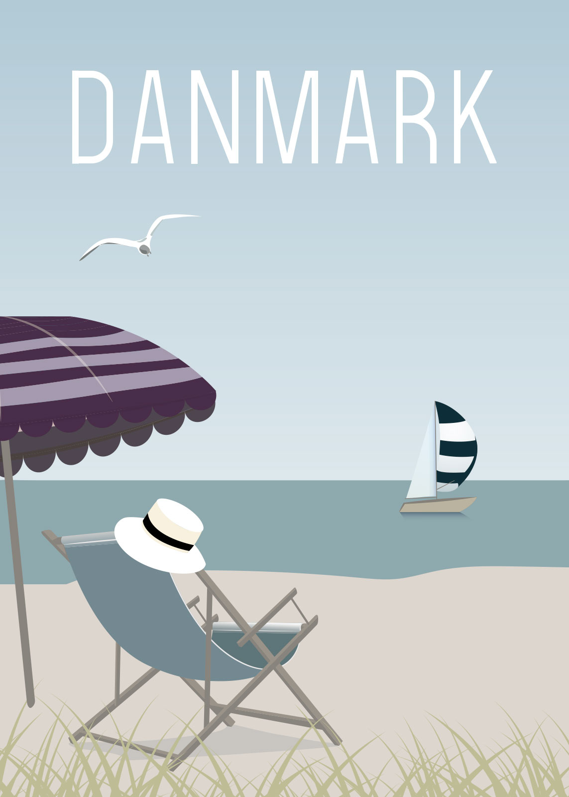 Badestrand Illustration af Rikke Axelsen - Smuk Kunst til Hjemmet