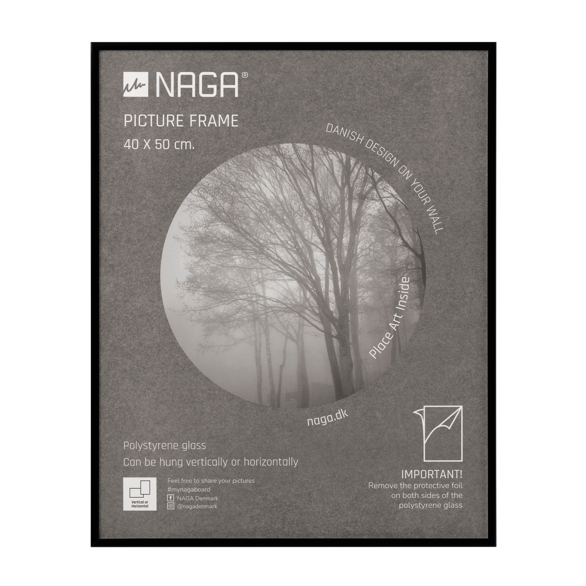Elegant sort billedramme 40x50 cm – NAGA tilbud!