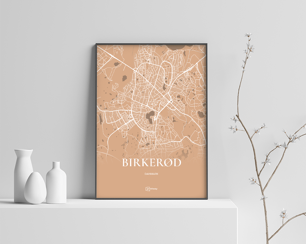 Birkerød Bykort Plakat i Guld – Elegant Minimalisme