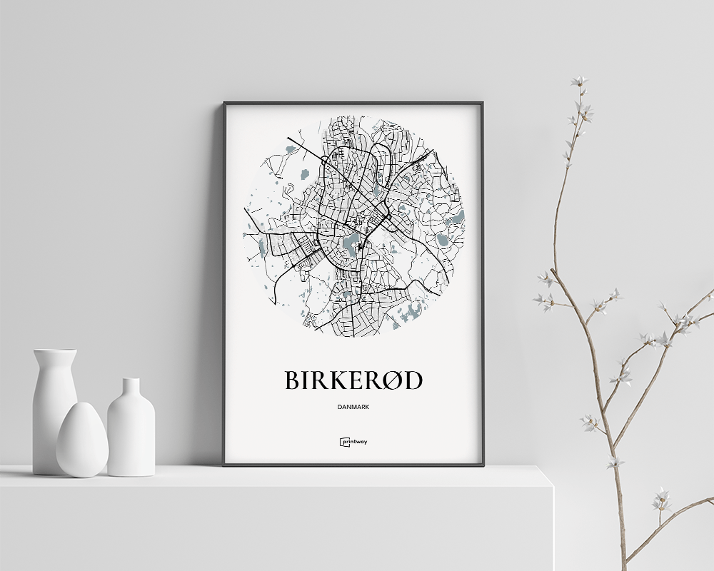 Birkerød Bykort Plakat - Minimalistisk Design A4
