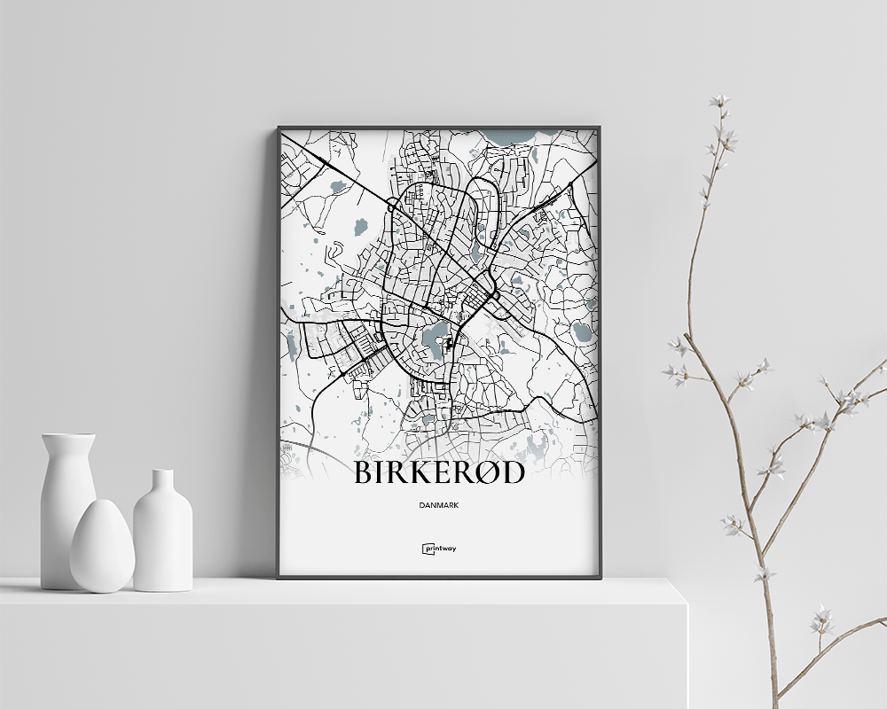 Birkerød Bykort Plakat – Minimalistisk Design A1 60x84 cm
