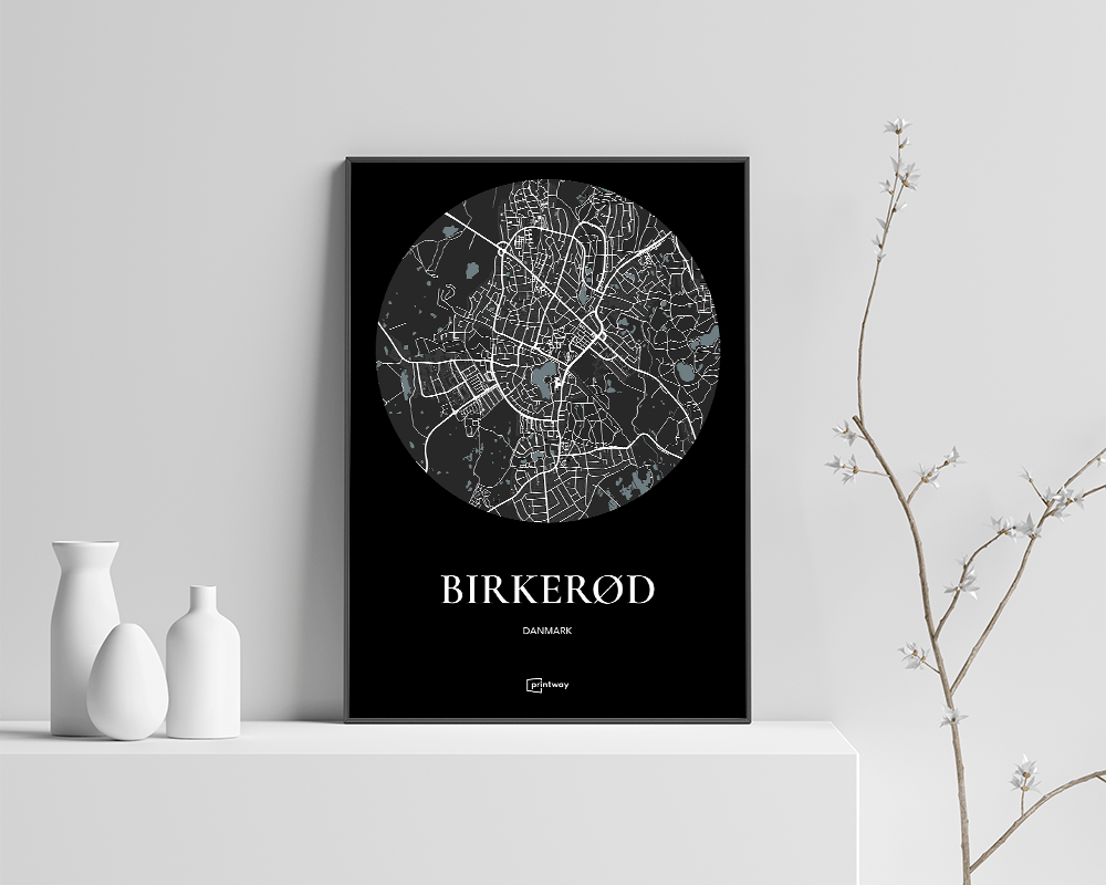 Birkerød Bykort Plakat - Minimalistisk Design A3