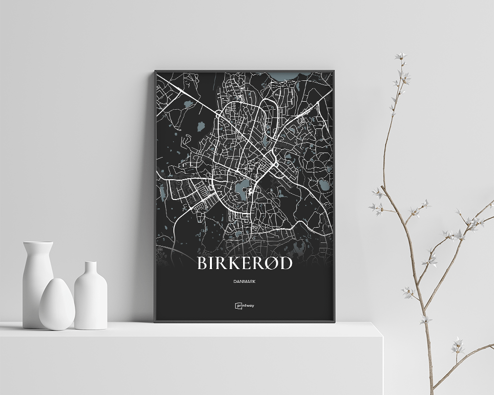 Birkerød Bykort Plakat – Minimalistisk Design A4