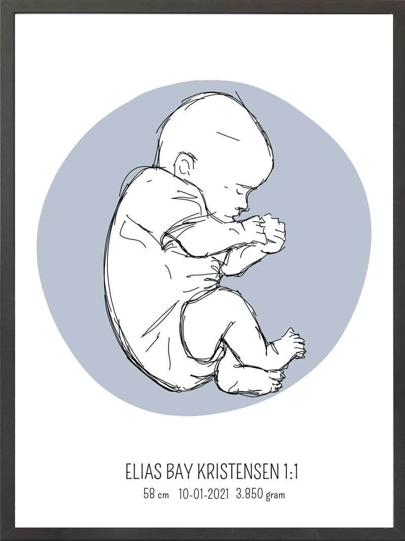 Fødselsplakat: Blå Fosterstilling - En unik gaveidé!