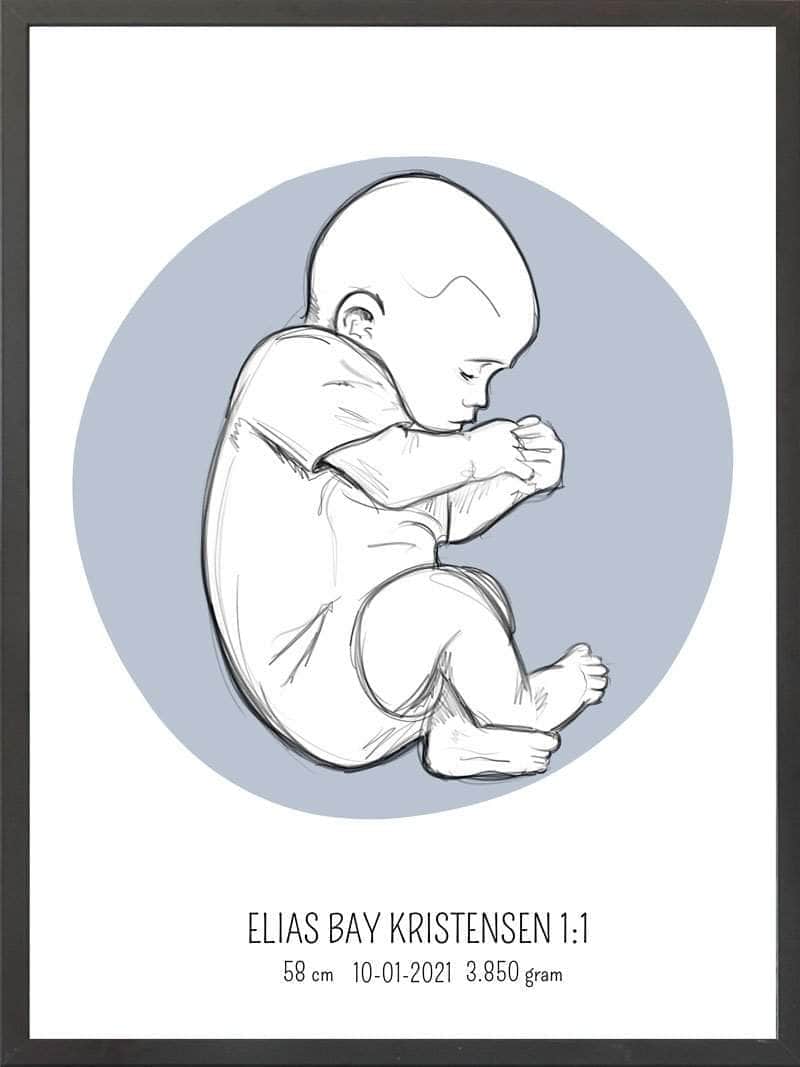 Fødselsplakat: Blå Fosterstilling - Unik Gaveidé!
