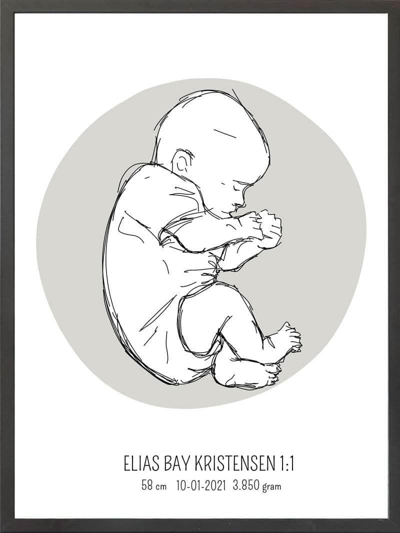 Fødselsplakat: Blå Fosterstilling - En unik gaveidé!