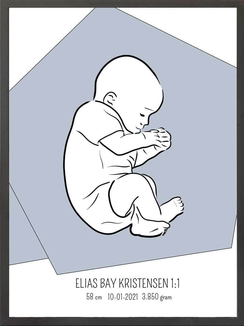 Fødselsplakat med Fosterstilling i Blå – En Uforglemmelig Gave!