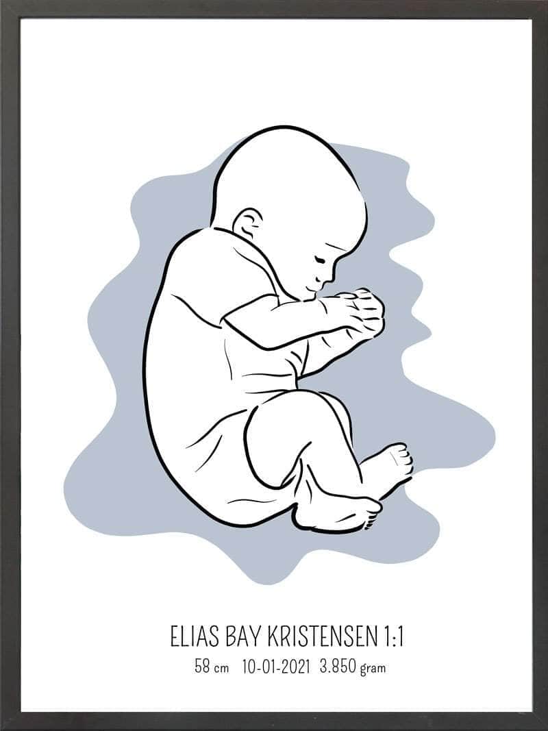 Fødselsplakat: Blå Fosterstilling – Unik Gave til Nyfødte