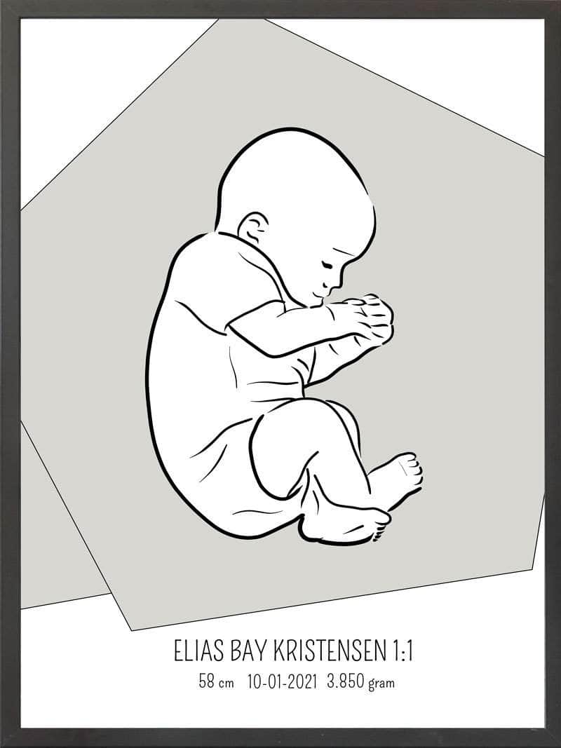 Fødselsplakat: Blå Fosterstilling til dit hjem