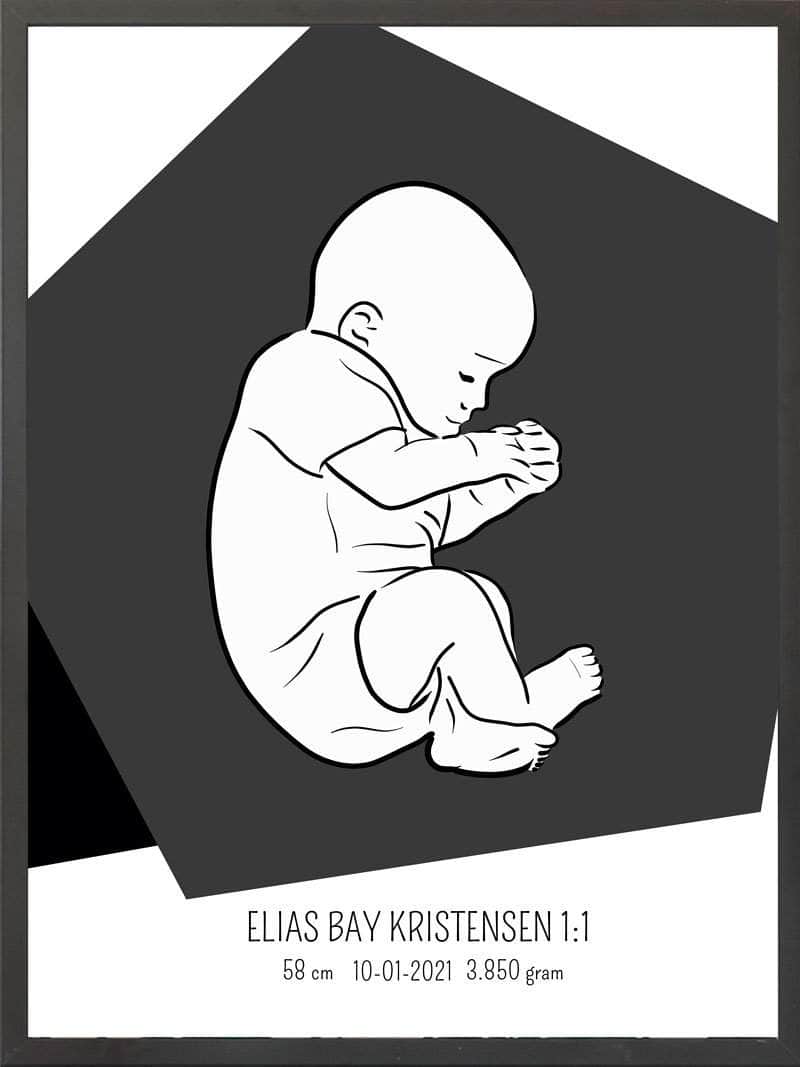 Fødselsplakat: Blå Fosterstilling til dit hjem