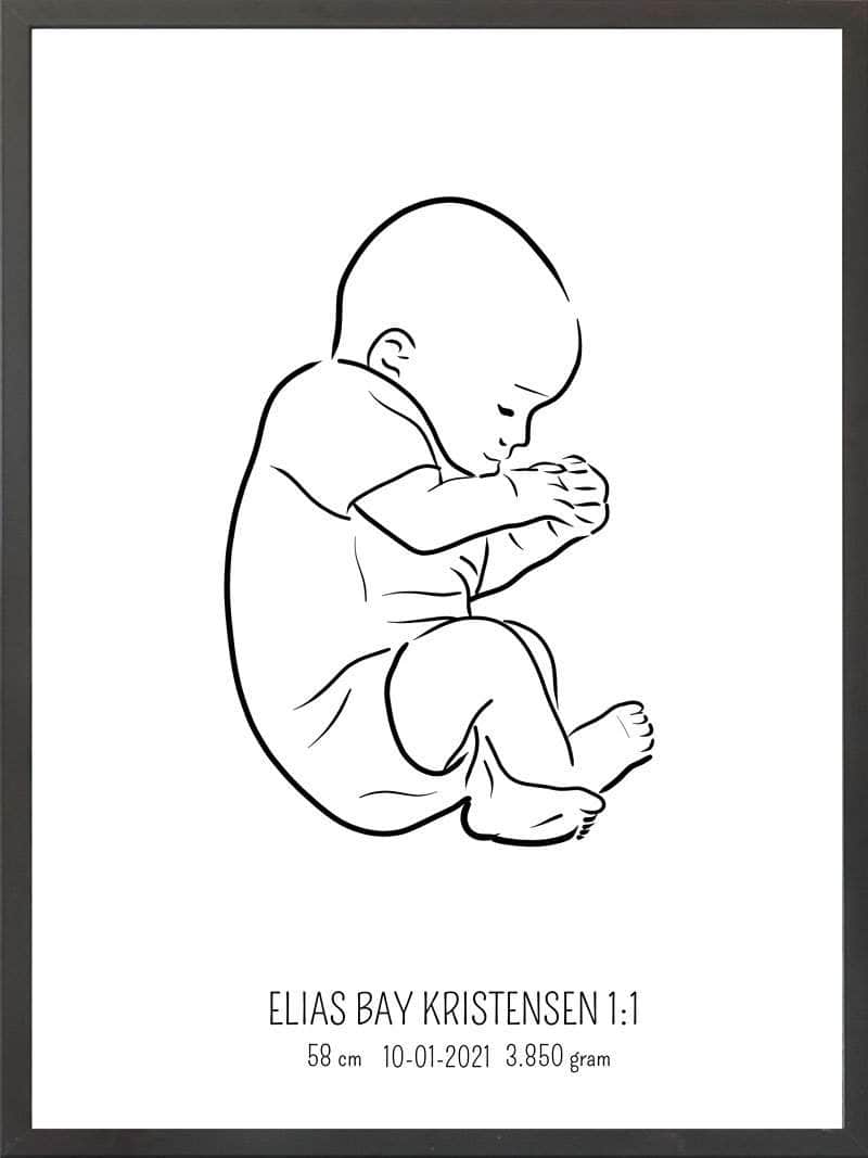 Fødselsplakat i Blå Fosterstilling – Fantastisk Gaveidé!