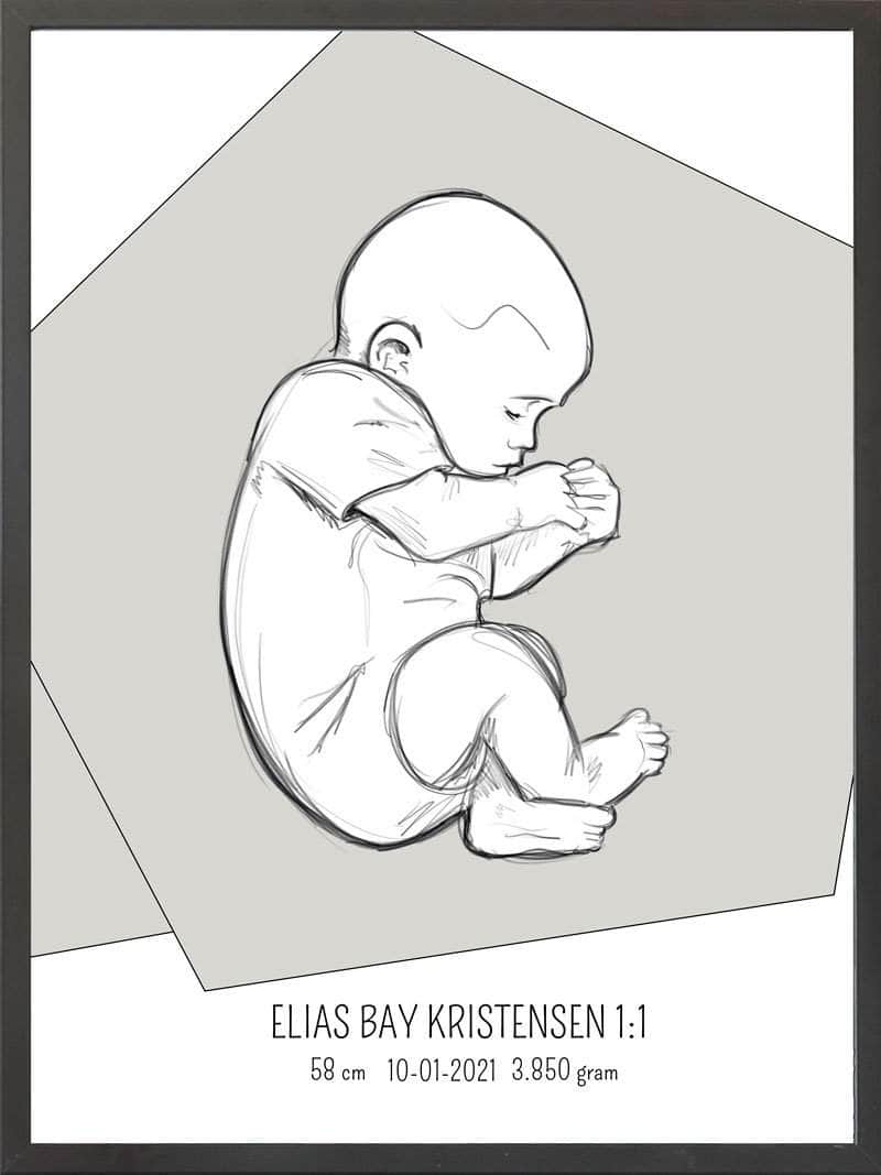 Fødselsplakat: Blå Fosterstilling til den nyfødte