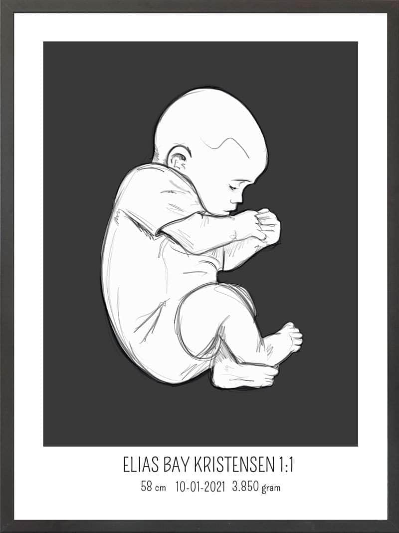 Fødselsplakat: Lyserød Fosterstilling - Fantastisk Gaveidé!