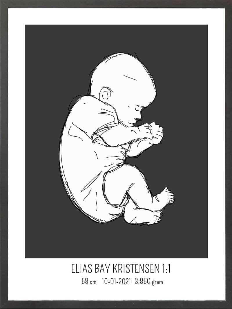 Fødselsplakat: Lyserød Fosterstilling til Nyfødte