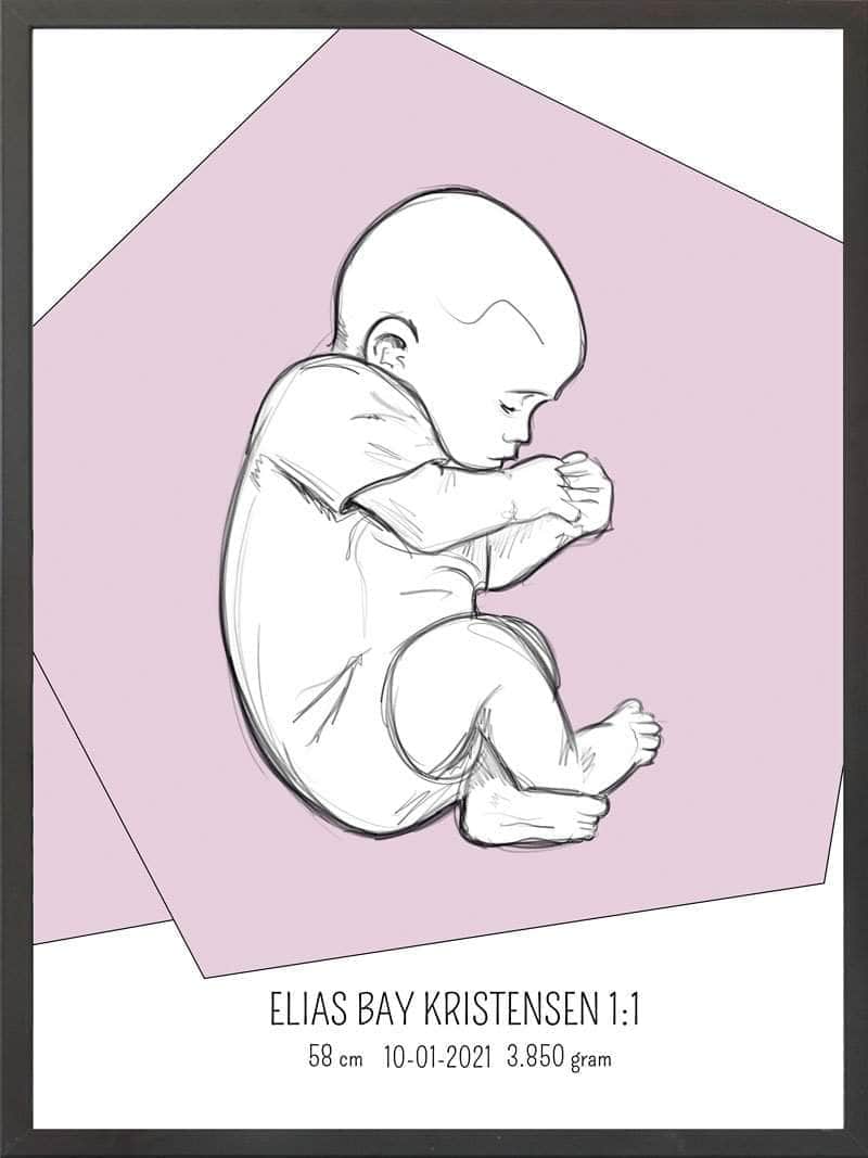 Fødselsplakat i Lyserød: Unik Fosterstilling til Dit Barn