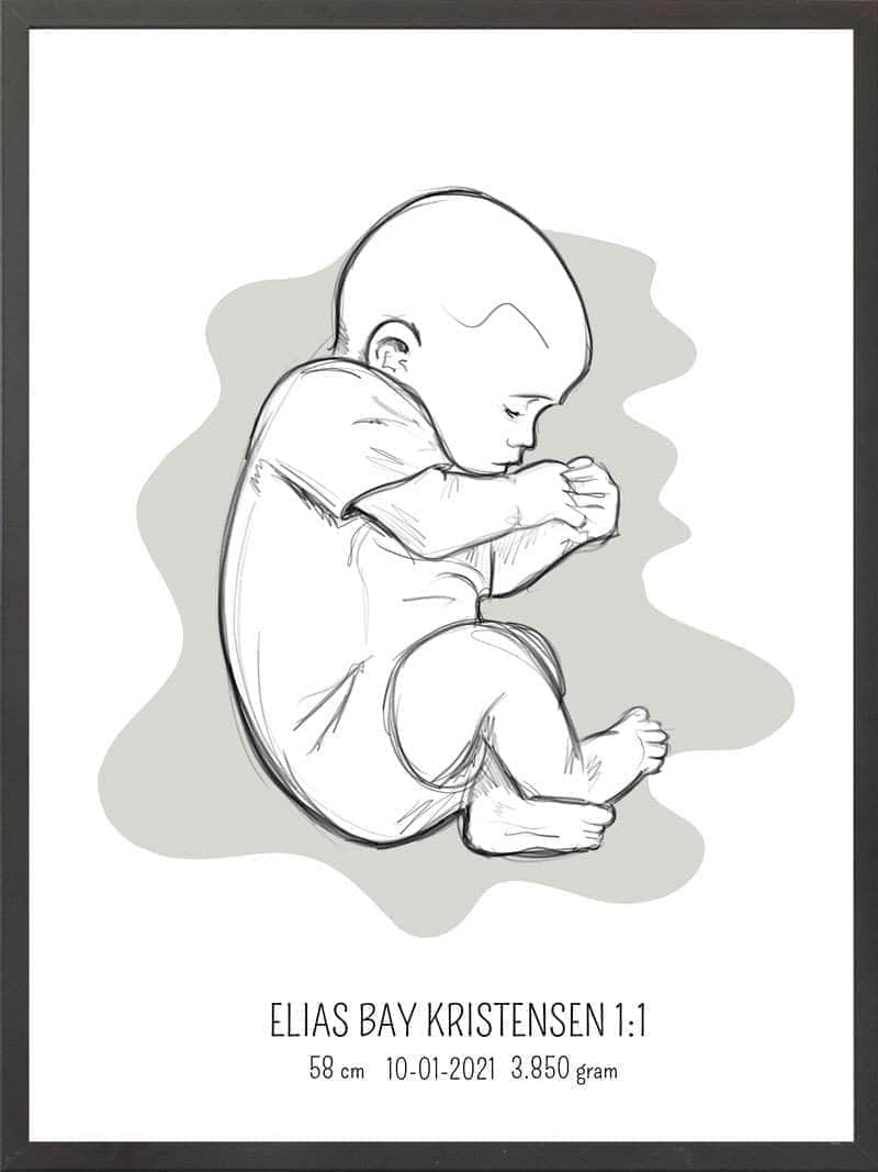 Fødselsplakat: Lyserød Fosterstilling - Unik Gaveidé!