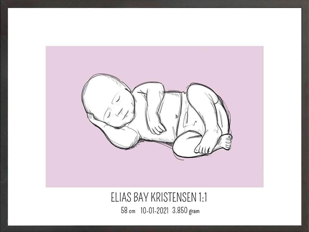 Fødselsplakat - Blå Liggende Design