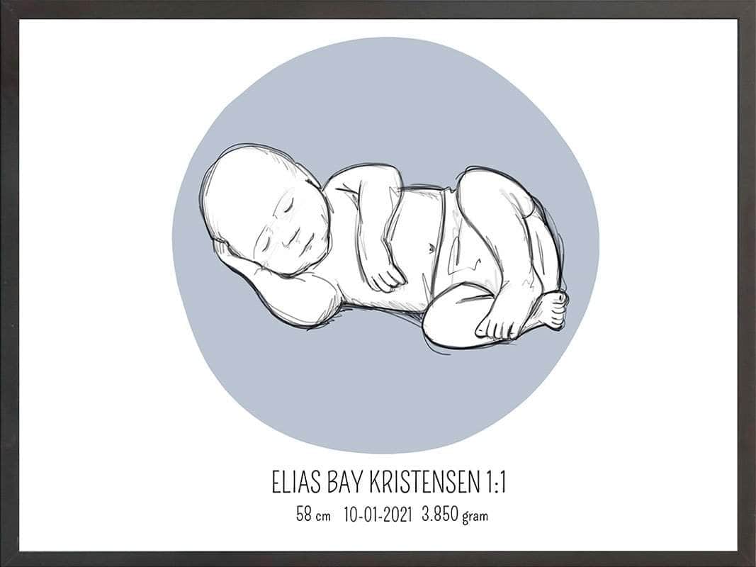 Fødselsplakat - Blå Liggende Design